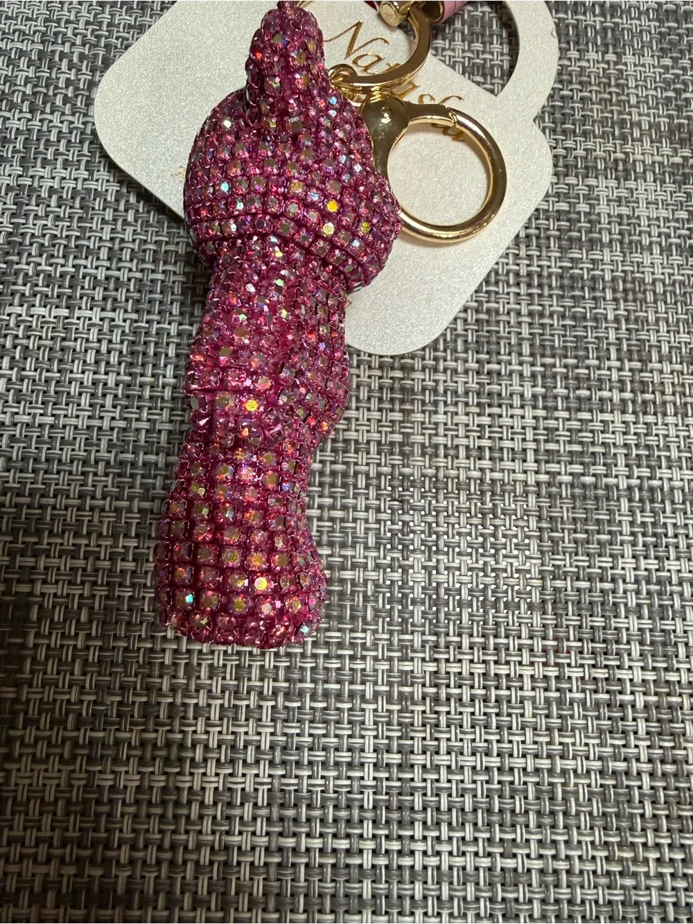 Natasha 💕Pink Crystal Teddy Bear 🧸Keychain Bag Charm with Gold Hardware -